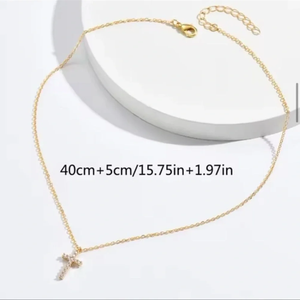 Gold Cubic Zirconia Cross Pendant Necklace for Women - Christian Faith - Picture 6 of 9